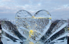 Ice Heart On The Background Of A Sunset In Winter