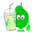 Mojito and cartoon lime. Vector illustration on a white background.