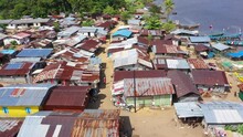 Aerial Poor Liberia African Fishing Village Africa. West Africa Country Dark History Civil Wars, Ebola And COVID And Economic Failures Stagnated Economic Growth. Poverty, No Jobs Or Industry.