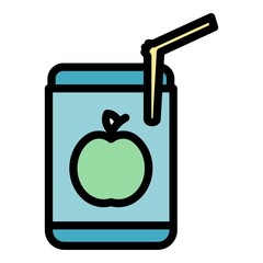 Sticker - Education apple juice icon. Outline education apple juice vector icon color flat isolated