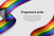 Waving flag of Progressive pride on white background.