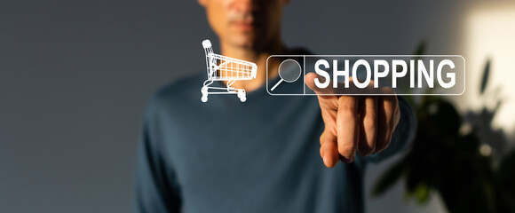 Poster - Businessman clicking internet search page on virtual screen.Searching browsing internet data, information networking, search new job Concept