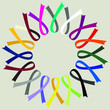 Vector graphics - a set of colorful ribbons arranged in a circle. Concept - fighting cancer