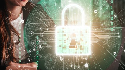 Poster - cyber security encryption technology to protect data privacy conceptual . 3d render computer graphic