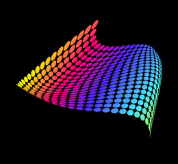 Fototapete - Colorful dotted dynamic wave on black background. Bright abstract banner in digital style. Jpeg illustration for website, network design with color flow particle