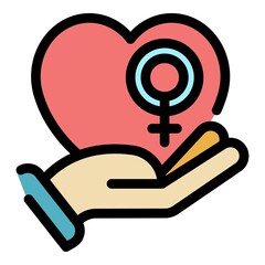 Sticker - Woman empowerment heart care icon. Outline woman empowerment heart care vector icon color flat isolated