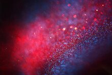Background Of Abstract Blue, Red, Purple And Black Glitter Lights. Defocused