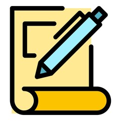 Poster - Paper and pen icon. Outline paper and pen vector icon color flat isolated