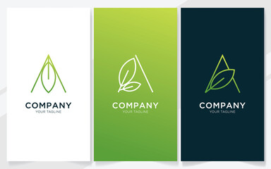 Poster - Initial letter A combination with leaf elements logo design, vector illustration set