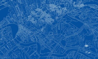 Poster - City view. Buildings and streets. Vector