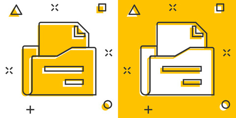 Poster - File folder icon in comic style. Documents archive cartoon vector illustration on isolated background. Storage splash effect business concept.