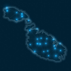 Poster - malta network map. abstract geometric map of the island. digital connections and telecommunication d