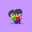 © izham - cute illustration of someone helping someone else to walk flat cartoon style Premium Vector