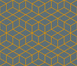 3d cube effect stepped repeat pattern in gold color outline on a gray background, geometrical vector illustration
