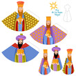 Template for 3D cut out figures of three biblical kings (Caspar, Melchior and Balthazar). Dia de reyes! (Three Kings Day!)