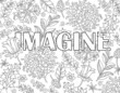 Imagine. Cute hand drawn coloring pages  for kids and adults. Motivational quotes, text. Beautiful drawings for girls with patterns, details. Coloring book with sea corals and shells. Vector