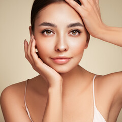 portrait beautiful young woman with clean fresh skin. model with healthy skin, close up portrait. co