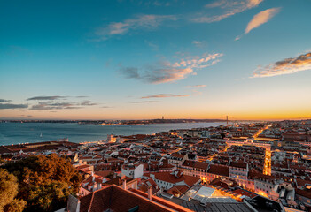 Wall Mural - Sunset over Lisbon, seen from the Castelo St. Jorge viewpoint