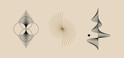Poster - Vector minimal geometric illustrations set - trendy abstract aesthetic linear compositions, prints, frames and graphic design elements