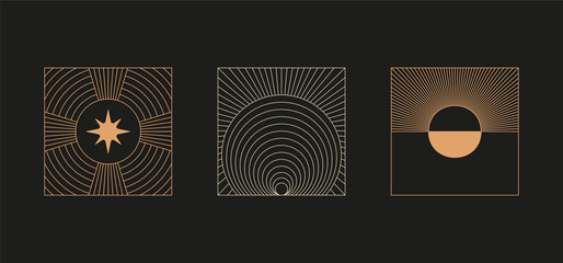 Leinwandbilder - Vector minimal geometric illustrations set - trendy abstract aesthetic linear compositions, prints, frames and graphic design elements