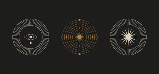 Poster - Vector minimal geometric illustrations set - trendy abstract aesthetic linear compositions, prints, frames and graphic design elements