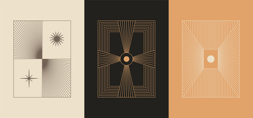 Aufkleber - Vector minimal geometric illustrations set - trendy abstract aesthetic linear compositions, prints, frames and graphic design elements