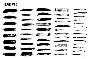 Poster - Paint brush stroke black set, grungy texture of ink paintbrush, dirty design elements
