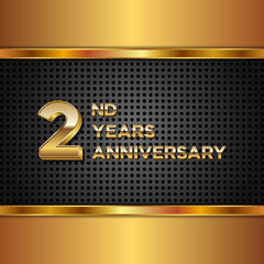 2 years anniversary, anniversary celebration vector design with gold color on black texture background, simple and luxury design. logo vector template