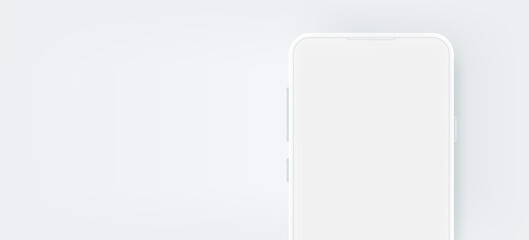 Poster - Modern white mobile phone with blank screen. Banner template with copy space
