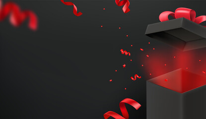 Poster - Black gift box with red glow. Vector banner