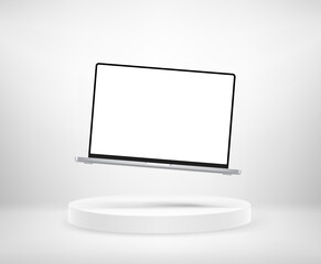 Poster - Modern laptop on round stage. Vector mockup