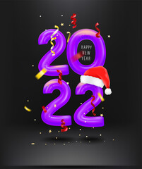 Aufkleber - Happy New 2022 Year vertical banner. Red air ballons in dark interior