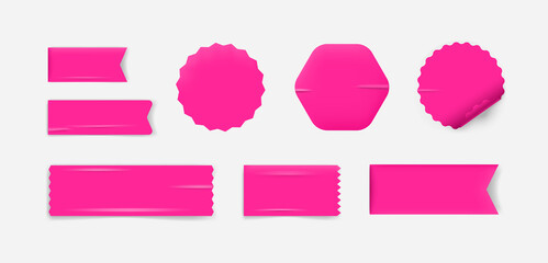 Poster - Paper glued pink stickers vector set
