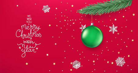 Aufkleber - Christmas greeting card with traditional christmas elements and lettering inscription.