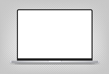 Poster - Modern thin frame laptop computer vector 3d mockup with shadow isolated on transparent background