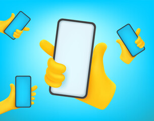 Aufkleber - Hands holding modern smartphones. Comic style vector illustration