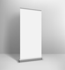 Poster - Empty white paper rool up advertising banner in interior