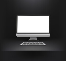 Poster - Dark interior with modern computer with keyboard. Vector mockup