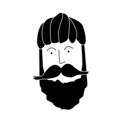 Wall Mural - Male head with a beard and large long mustache. Hipster. For barber shop logo, men fashion icon, gentleman grooming advertisement, fathers day greeting card, poster, poster