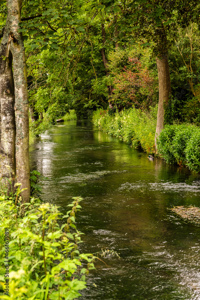 Bourton-on-the-Water and the river Windrush. A village in the rural ...