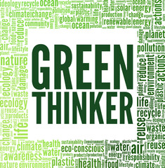 Green Thinker vector illustration word cloud isolated on white background.