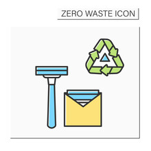 Reusable Safety Razor Color Icon. Shaving Kit With Replacement Blades And Recycling. Zero Waste And Sustainable Personal Hygiene Accessories Concept. Isolated Vector Illustration