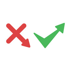 Wall Mural - cross icon with arrow down green check mark with arrow up on white background.