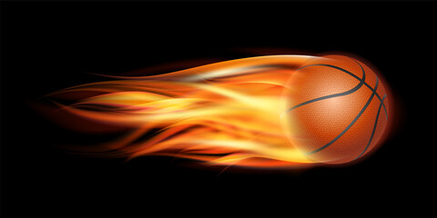 Wall Mural - Flaming Basketball Ball. Basketball Ball flying in fire on dark background.