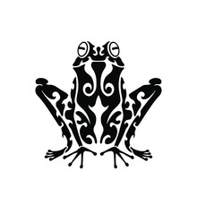 Black Tribal Frog Logo On White Background. Tattoo Design Stencil Vector Illustration.