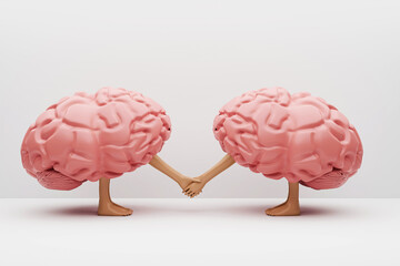 Poster - Two Brains Shaking Hands With Each Other, Sharing Ideas with Each other. Mindset and Mutual Understanding concept 3D rendered Premium background of brains