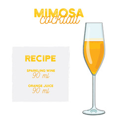 Wall Mural - Hand Drawn Colorful Mimosa Summer Cocktail. Drink with Ingredients