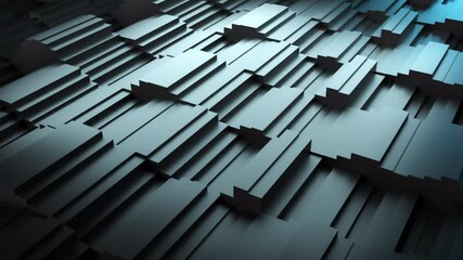 Poster - Computer generated background waves of rectangles, top view. 3D rendering undulating stepped background