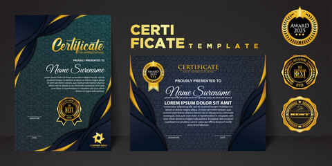 Modern certificate template in gradation and gold colors, luxury and modern style and award style vector image.