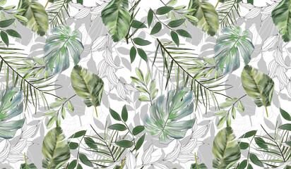 beautiful pattern of tropical leaves. wall decor. a mural for the room. photo wallpapers for the int